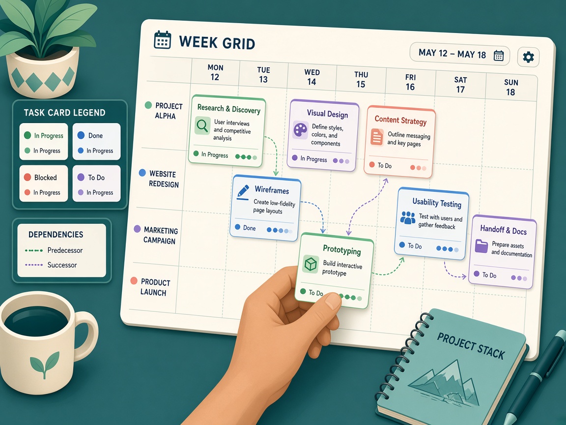 Task Cards being sorted on a Week Grid in Project Stack