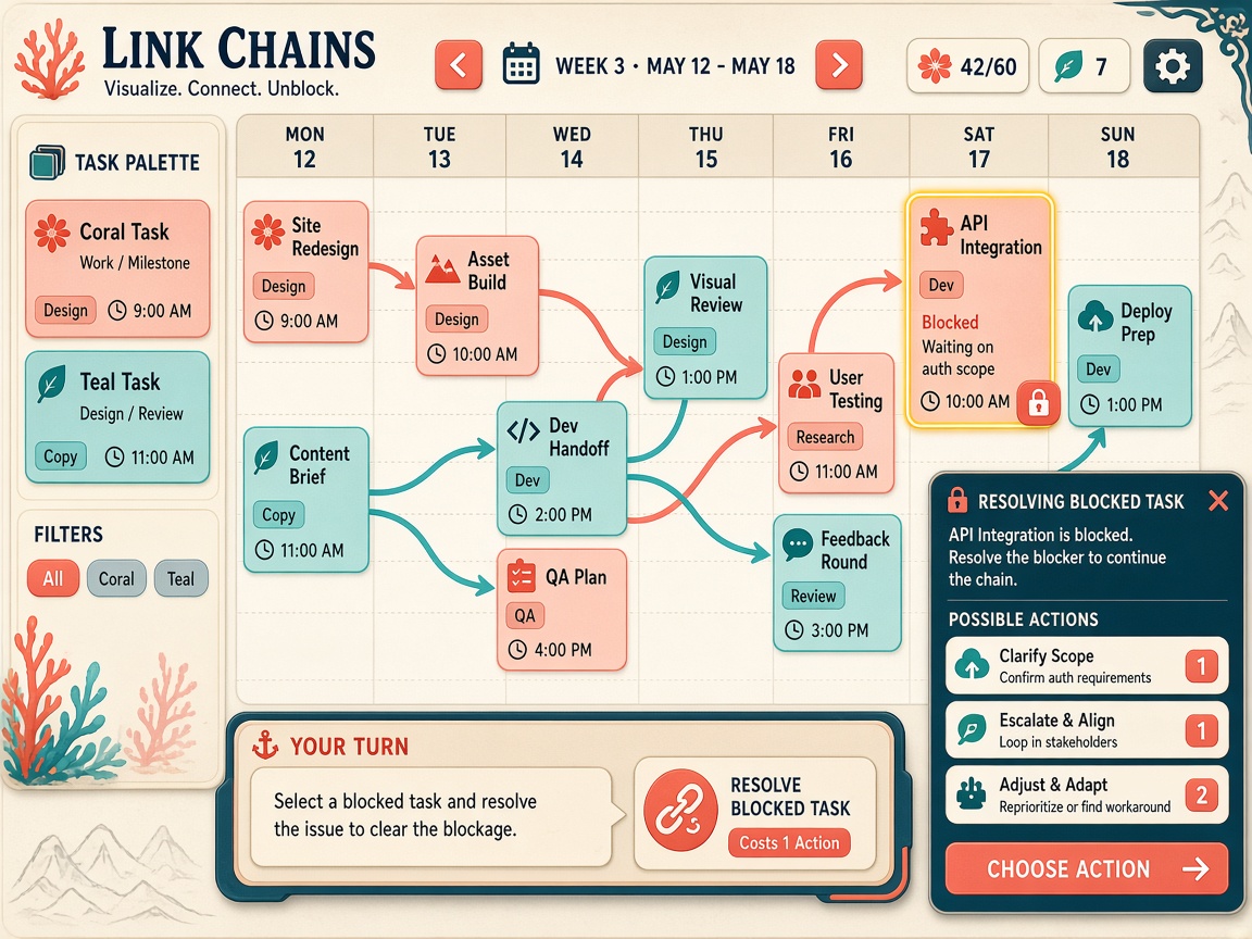 Link Chains with dependency arrows between Task Cards
