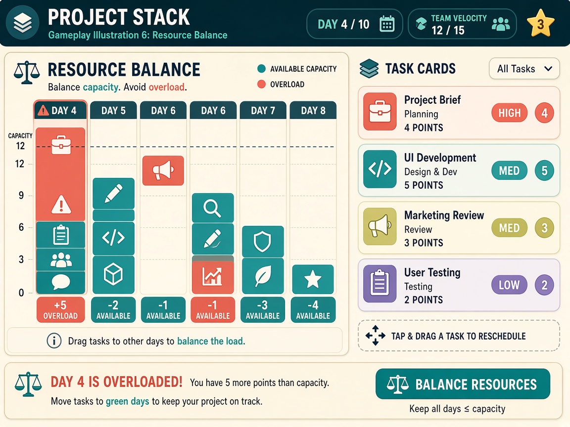 Resource Balance bars beside overloaded Task Cards